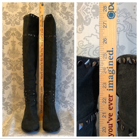 Tory Burch Rhett Studded Gray Suede Over-The-Knee Riding  SALE Tory Burch Rhett over the knee gray suede boots
